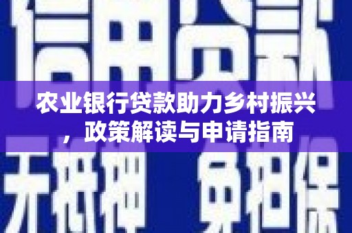 大冶农业银行贷款助力乡村振兴，政策解读与申请指南
